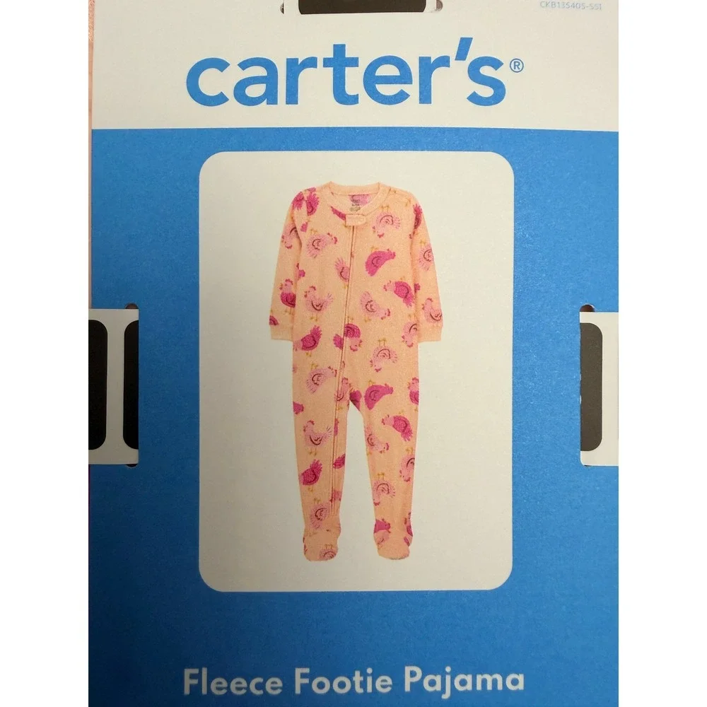 Carter's Fleece Footie Pajama Baby Girl 12M Pink Chicken Print NWT